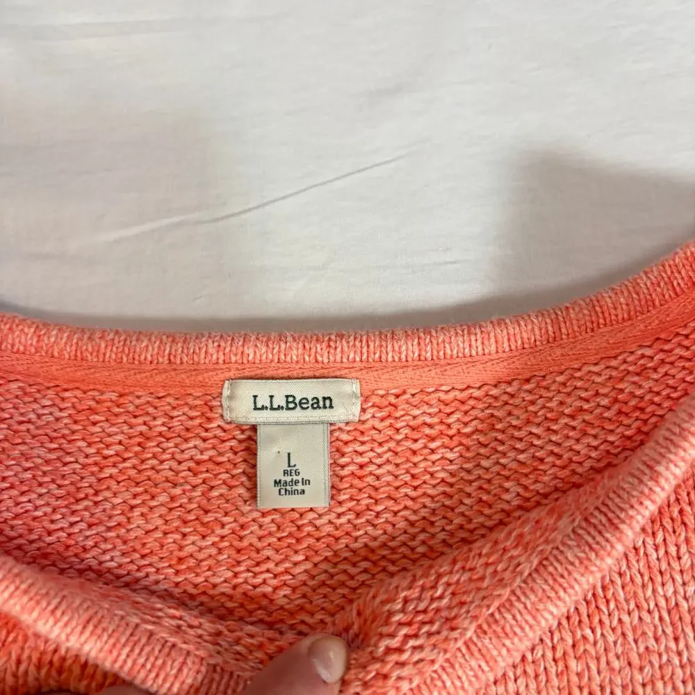 LL Bean womens orange cotton boatneck 3/4 sleeve sweater. Size L. heavyweight